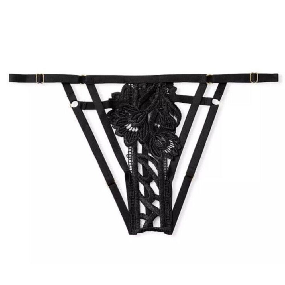 Victoria's Secret Embroidered Ouvert Bikini Panties Black Sz L - Open Back